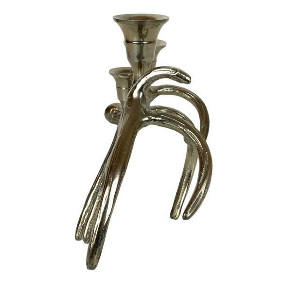 Antler Candleholder Silver Chrome Metal 3-Taper Farmhouse Glam Centerpiece - Picture 4 of 5